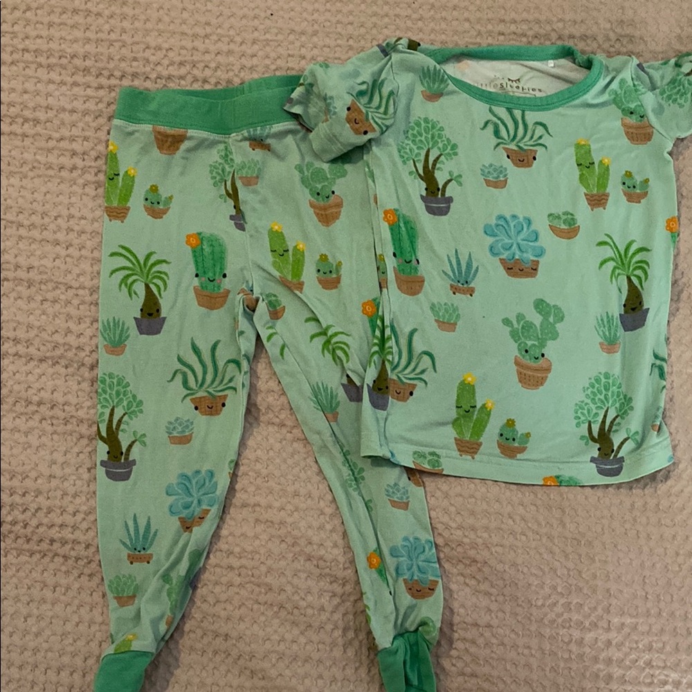 Little Sleepies Green Cactus Pajama Set Whimsical Desert Print